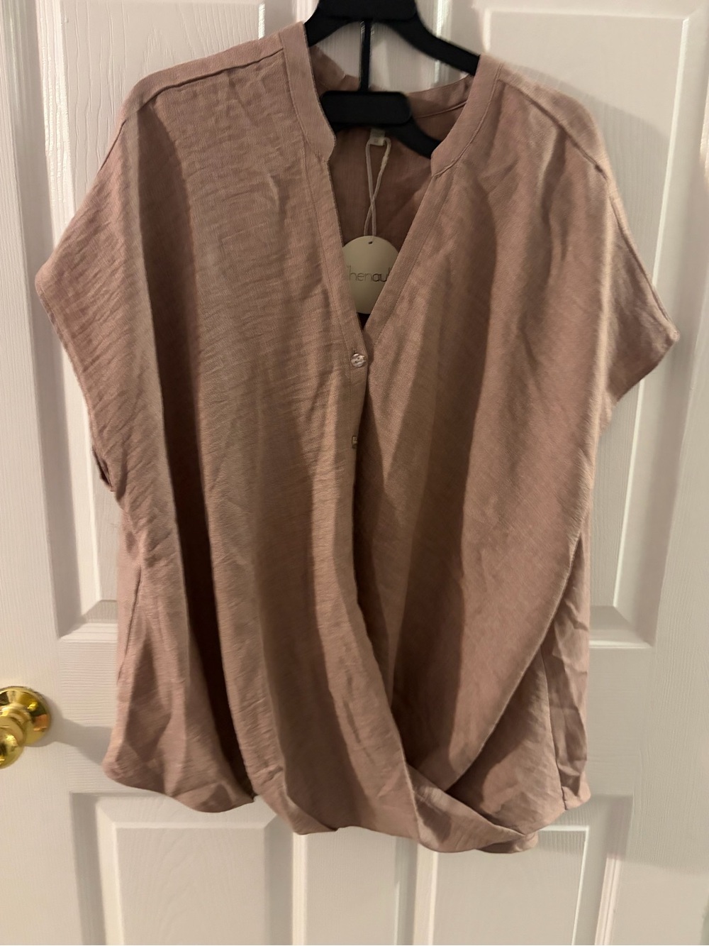 Light Brown Short Sleeve Button Front Women’s Top